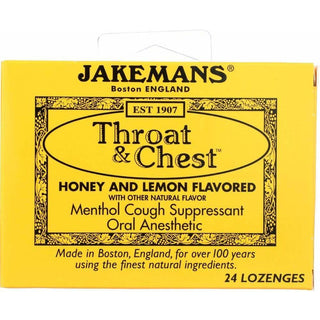 Jakemans Throat & Chest Honey Lemon Cough Drops 24 Pc 3 Oz Box