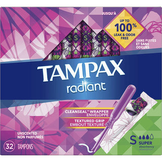 Tampax Radiant Plastic Tampons, Super Absorbency, Unscented