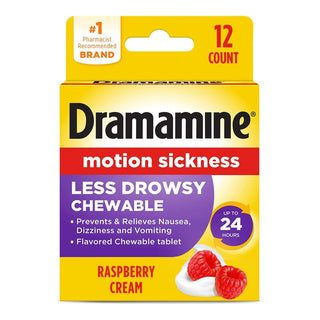 Dramamine All Day Less Drowsy Motion Sickness Relief Chewable Tablets - Raspberry Cream - 12ct