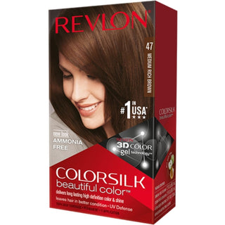 Colorsilk Revlon Beautiful Color, Permanent Hair Dye With Keratin, 100% Gray Coverage, Ammonia Free, 47 Medium Rich Brown