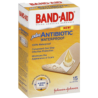 Band Aid Bandages, Adhesive, Waterproof, Plus Antibiotic, All One Size