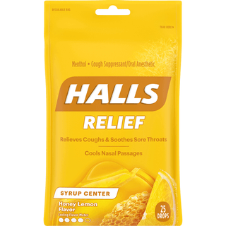 Halls Cough Suppressant/Oral Anesthetic, Menthol, Soothing Syrup Center, Honey Lemon Flavor
