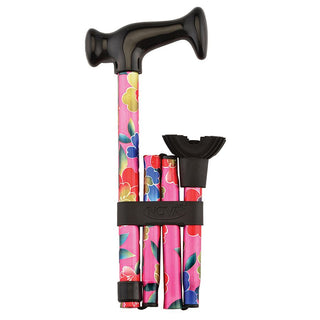 Nova Folding Cane With Mini Quad Tip, Pink Garden