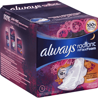 Always Radiant Pads, Overnight, Flexi Wings, Light Clean Scent