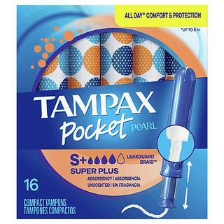 Tampax Pocket Pearl Tampons, Compact, Super Plus Absorbency, Unscented