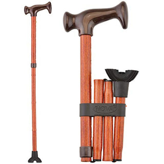Nova Medical Products Quad Tip Folding Cane, Walnut Grain