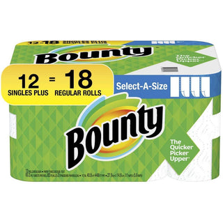 Bounty Paper Towels, Select A Size, White, Singles Plus Rolls, 2 Ply