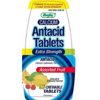 Antacid Calcium Carbonate 750 mg - Extra Strength Assorted Fruit, 96 Chewable Tablets
