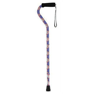 Designer Offset Walking Cane w/ Strap - "Stars & Stripes" Pattern (Model 1070US)