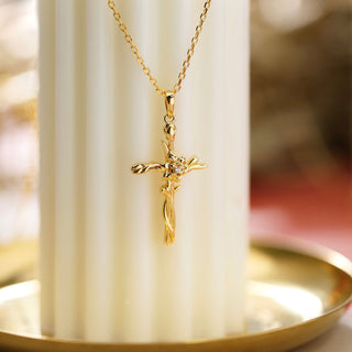 Floral Cross March Daffodil Birth Flower Necklace