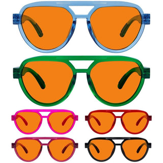 6 Pack 100% Blue Blocking Glasses Orange Lens Metalless Screwless Pilot R2312-B98
