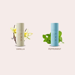 ILIKA 100% Natural Lip Balm - 2X Volume, Organic, COSMOS Certified Organic, PETA Certified, Plant-Based, Biodegradable Tube, 2 Pack Vanilla & Peppermint - 0.3 oz each