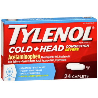Tylenol Cold + Head Congestion Severe, Maximum Strength, 24 Caplets