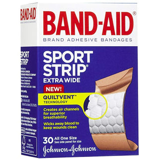 Band-Aid Brand Sport Strip Extra Wide All One Size Adhesive Bandages 30 Ct Box