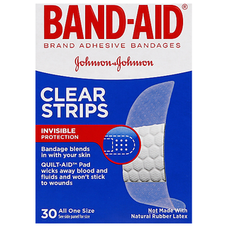 Band Aid Bandages, Adhesive, Clear Strips, All One Size
