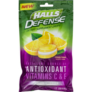 Halls Defense Sugar Free Supplement Drops, Creamy Lemon