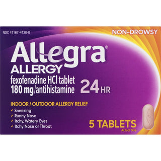 Allegra Adult Non-Drowsy Allergy Relief, 24 Hour (180mg), 5 Tablets (Travel Size)