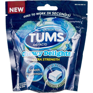 Tums Chewy Delights Smooth Peppermint Ultra Strength Antacid Soft Chews 32 Ct Pouch
