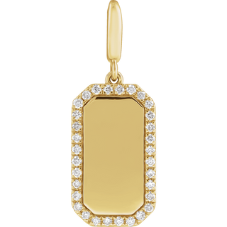 Médaillon 14K Yellow Gold Engravable Natural Diamond Dog Tag Charm/Pendant