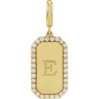 Médaillon 14K Yellow Gold Engravable Natural Diamond Dog Tag Charm/Pendant