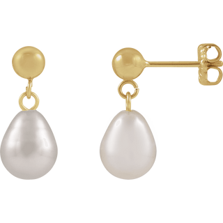 Lisette pearl drop earrings, gold-filled stud detail