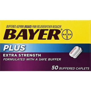Bayer Plus Extra Strength Aspirin Pain Reliever/Fever Reducer 500mg Buffered Caplets 50 Ct Box