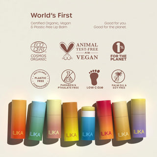 ILIKA 100% Natural Lip Balm - Organic, Plastic-free, Vegan, Cruelty-Free, Vitamin E, COSMOS Certified, PETA Certified, 2-Pack All-Day Moisture, 0.15 oz each