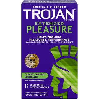 Trojan Pleasures Extended Premium Latex Condoms, Climax Control 
Lubricant - 12 pack