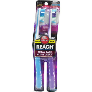 Reach Total Care Floss Clean Value Pack Adult Toothbrushes, Medium, 2 Count