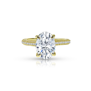 2.5ct Oval Cut Three Row Pavè Moissanite Engagement Ring