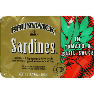 Brunswick Sardines In Tomato & Basil Sauce 3.75 Oz. Can Overwrap