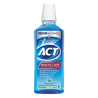 ACT Braces Care Anticavity Fluoride Clean Mint Mouthwash 18 Oz