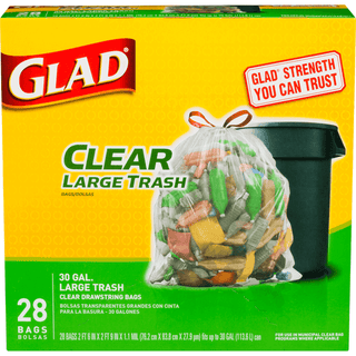 Glad 78545 Recycling Large Trash Drawstring Clear Bags, 30 Gallon