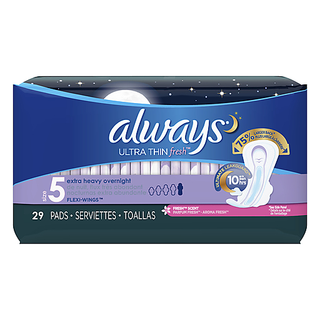 Always Pads, Ultra Thin Fresh, Flexi Wings, Fresh Scent, Extra Heavy Overnight, Size 5
