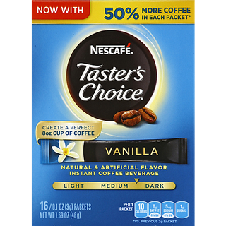 Tasters Choice Nescafe Coffee Beverage, Instant, Vanilla, Packets