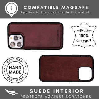 Vegas Premium Leather iPhone 15 Wallet Case with MagSafe | Detachable RFID Blocking Luxury Wallet