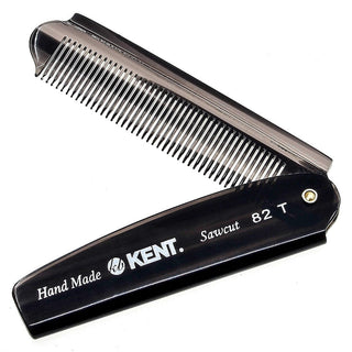 Kent 82T 4" Graphite Folding Pocket Comb For Men, Fine Tooth Hair Comb Straightener For Everyday Grooming Styling Hair, Beard Or Mustache, Use Dry Or With Balms, Saw Cut Hand Polished, Made In England