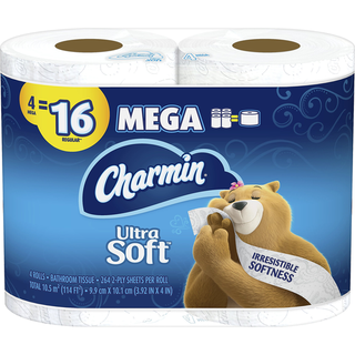 Charmin Ultra Soft Bathroom Tissue, Septic Safe, 2-Ply, White, 4 X 3.92, 264 Sheets/Roll, 4 Rolls/Pack