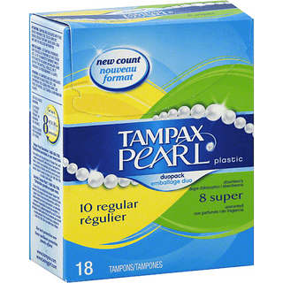 Tampax Pearl Duopack Unscented Plastic Tampon Variety Pack 18 Ct Box