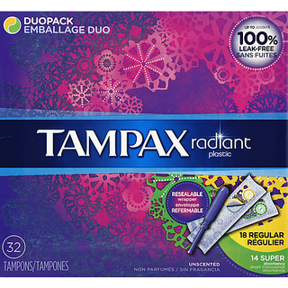 Tampax Radiant Plastic Regular & Super Absorbency Tampons