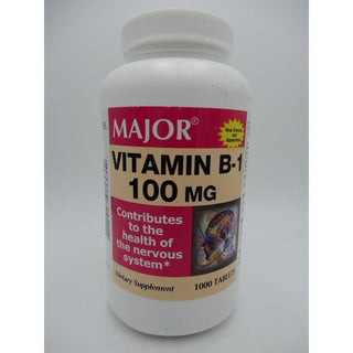Major Vitamin B-1 100 Mg For Nervous System Health, 1000 Tablets 810006700114VL