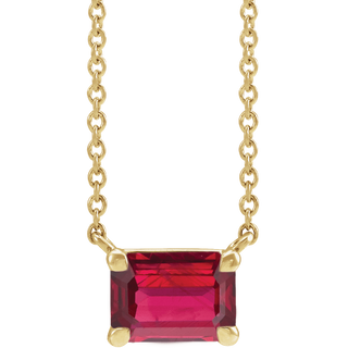 14K Yellow Gold Lab-Grown Ruby Necklace – Emerald Cut 18"