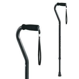 Carex Adjustable Offset Aluminum Cane - Ergonomic Soft Grip - Black