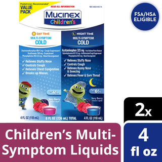 Mucinex Childrens Day & Night Multi Symptom Cold Liquid Very Berry 4+4 Oz Value Pack