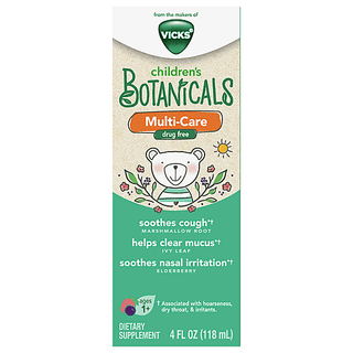 Vicks Children’s Botanicals Cough Syrup + Mucus + Nasal*, Day, Drug Free, Free Of Medicine, Delicious Kids’ Berry Flavor, 4 Fl Oz, Ages 1