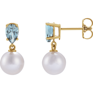 GC Aquamarine Pearl Earrings – 14K Yellow Gold Akoya Pearl Drop