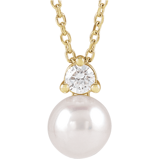 Aurélie 14K gold pearl and diamond pendant necklace