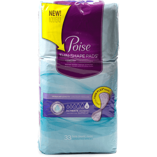 Poise Thin Shape Incontinence Pads, Ultimate Absorbency, Regular Length, 33ct