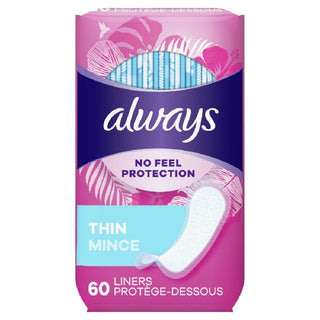Always Thin Daily Liners, 60 Count, Unscented, Wrapped, Regular