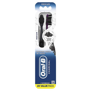 Oral-B Advanced Whitening Charcoal Medium Toothbrushes Value Pack 2 Each